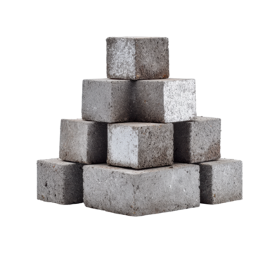 Stacked concrete blocks in for construction projects isolated on transparent background, png
