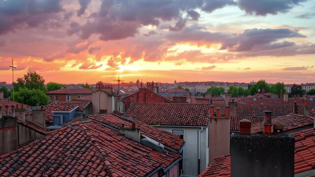 Beautiful sunset view over terracotta rooftops in a historic cityscape