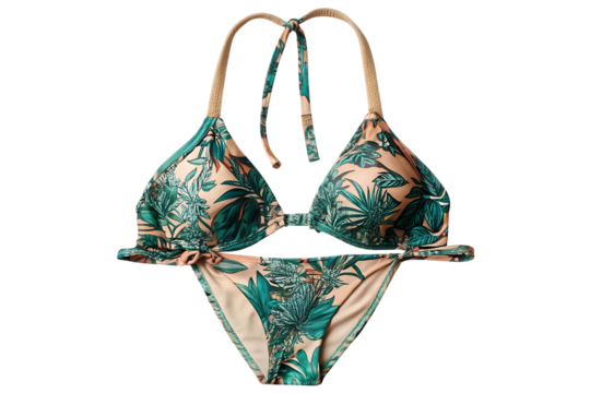 Tropical print bikini isolated on a transparent background