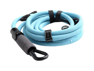 Sturdy blue adjustable dog leash with comfortable handle and strong clip for secure pet walks isolated on transparent background, png