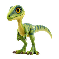 Fototapeta premium Cute green baby velociraptor dinosaur toy with big eyes isolated on transparent background