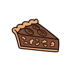 Delicious pecan pie slice with walnuts on white background. Vector illustration