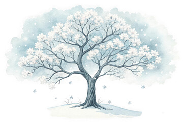 Obraz premium Beautifully detailed winter tree with falling snowflakes isolated on transparent background