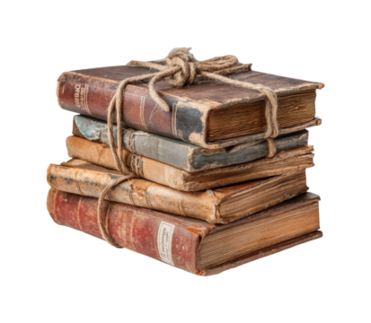 Preserving history vintage books stack home library still life cozy atmosphere isolated on transparent background, png
