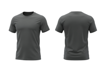 Detailed 3d render of a front and back view of a plain gray t-shirt design Isolated on transparent background