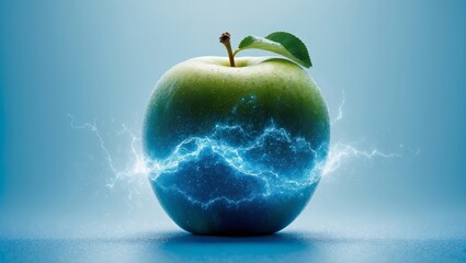 green apple on blue background