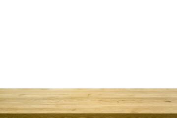 empty wooden table top in foreground isolated on background with clipping path. used for template mock up for display or montage products. showing your objects or mounting. wooden counter.