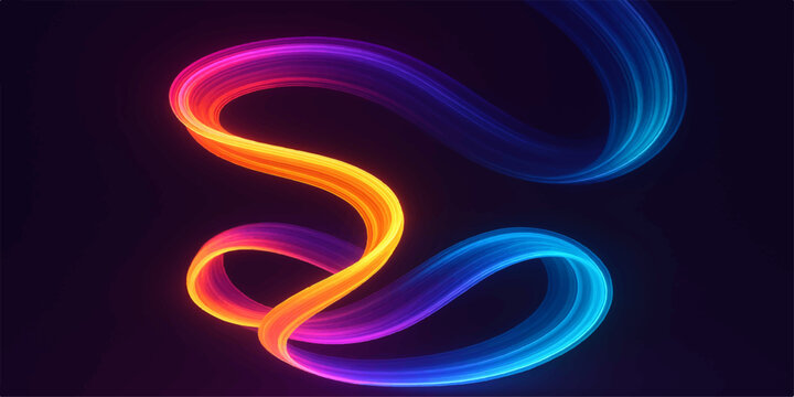 Vibrant blue neon waves swirl in a glowing digital fractal space