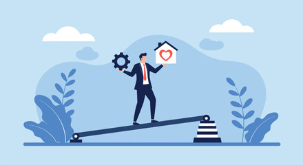 Obraz premium Work-Life Balance Illustration with Gear and Home Symbol