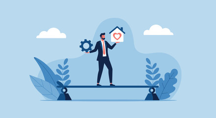 Fototapeta premium Work-Life Balance Illustration with Gear and Home Symbol