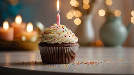 birthday cupcake with candles