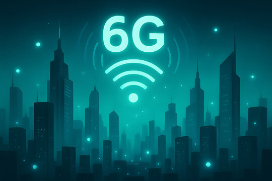 6G Technology Over Cityscape Illustration Representing Next Generation Wireless Communication