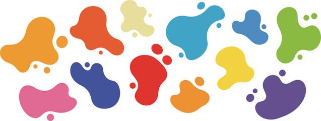 Colorful Vector Collection of Abstract Fluid Shapes, a diverse set of organic paint blotches and splatters ideal for modern design elements and artistic backgrounds.