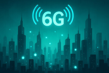 6G Technology Over Cityscape Next Generation Wireless Connectivity Illustration