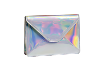 Iridescent envelope clutch,  white/silver