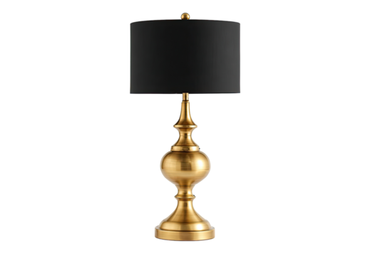 Gold lamp with black shade.  Ornate,  classic design