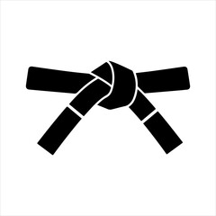 Black silhouette of a martial arts belt tied in a knot on white background karate judo