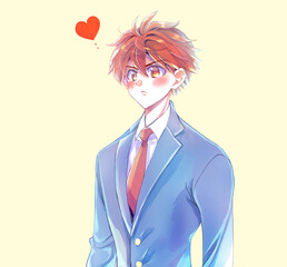 真面目な表情の男子学生　恋