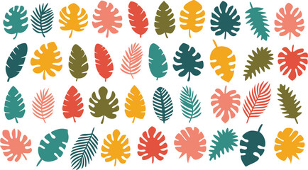 Botanical doodle floral plants set. vector set. Flower and leaves abstract shape doodle art design for print, wallpaper, clipart, wall art for home