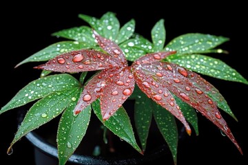 Close-up of Water Droplets on Vibrant Leaves