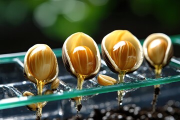 Golden Seedlings Emerging Dripping Oil Abstract