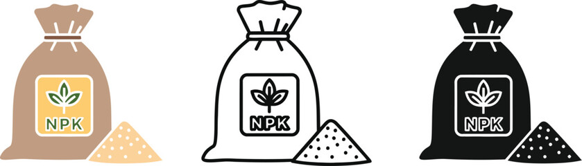 Illustration of fertilizer bag with npk label in three styles