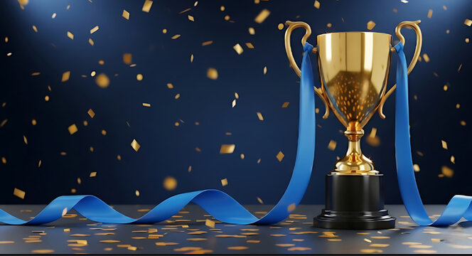 Celebrate your achievements with a stunning golden trophy, symbolizing success and victory amidst a shower of confetti.