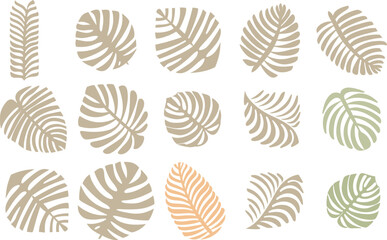 Botanical doodle background art llustration set. Flower and leaves abstract shape doodle art design for print, wallpaper, clipart, wall art for home decoration. 
