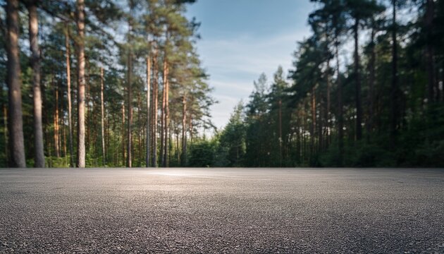 empty gravel parking lot in a forest summer day
