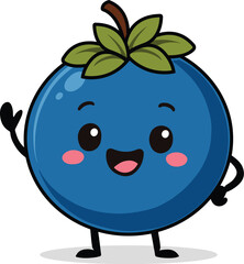 Obraz premium Cute Blueberry Cartoon - Vector Illustration for Coloring Page, Sticker, and Packaging