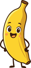 Cute Adorable Cartoon Character of Banana, cheerful smiling joyful happy expression, isolated on white background, Popular fruits Cartoon design for kids