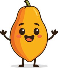 Cute Adorable Cartoon Character of a Papaya Fruit with open hands isolated on white background. Popular Fruits Cartoon Design