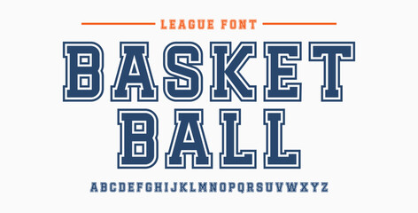 Basket Ball college classic font. Vintage sports font in American style for T-shirt designs for football, baseball, and basketball teams. College, school and varsity style font, tackle twill. Vector