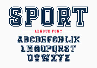 Sport college classic font. Versity font in American style for T-shirt designs for football, baseball, and basketball teams. College, school and varsity style font, tackle twill. Vector