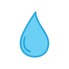 Water droplet with blue outline on white background - minimalistic and simple design concept. Vector illustration
