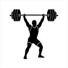Silhouette of a weightlifter lifting a barbell on a white background strength power
