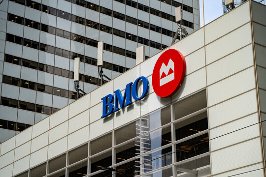 View of BMO Bank of Montreal building in Toronto Financial District. Toronto, Canada - August 13, 2025.