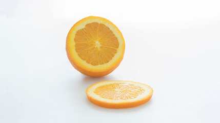 Close-up of a sliced orange on a white background.