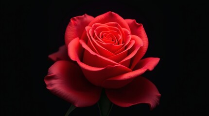 Red rose in impressionist neon style with glowing petals set against dark background, smooth color gradation enhancing depth and refined night beauty