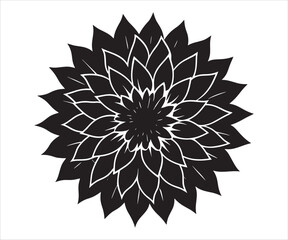Elegant Black and White Floral Design Pattern with Intricate Leaf Petals in Circular Formation Suitable for Backgrounds and Decorations