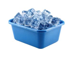 Ice cubes in blue container kitchen food, isolated on transparent background, png