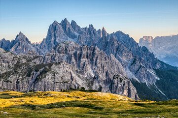 The mountain peaks of Ciadin del deserto in the Dolomites in Italy