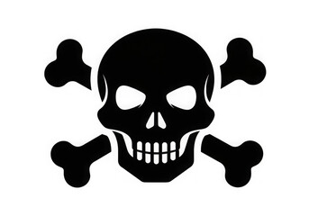 Stylized black and white skull with crossbones and gears isolated on transparent background