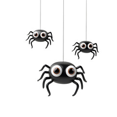 Obraz premium Three cute black spiders hanging decorations for halloween isolated on transparent background