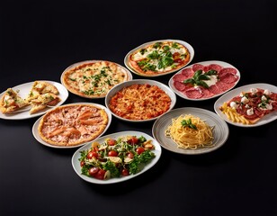 Delicious Italian meals assortment with classic dishes and appetizers