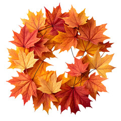 Fototapeta premium orange and yellow maple leaves wreath for autumn and seasonal decor 