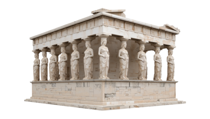 Erechtheion temple ancient architectural marvel with caryatid statues isolated on transparent