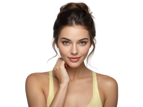 Portrait of a beautiful woman with an elegant hairstyle and delicate makeup isolated on a - Powered by Adobe