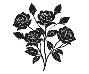 Elegant Black and White Rose Bouquet Silhouette Graphic Vector Art Illustration on White Background Romance and Beauty
