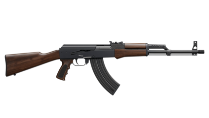 Isolated image presenting a semiautomatic assault rifle on a seamless transparent canvas